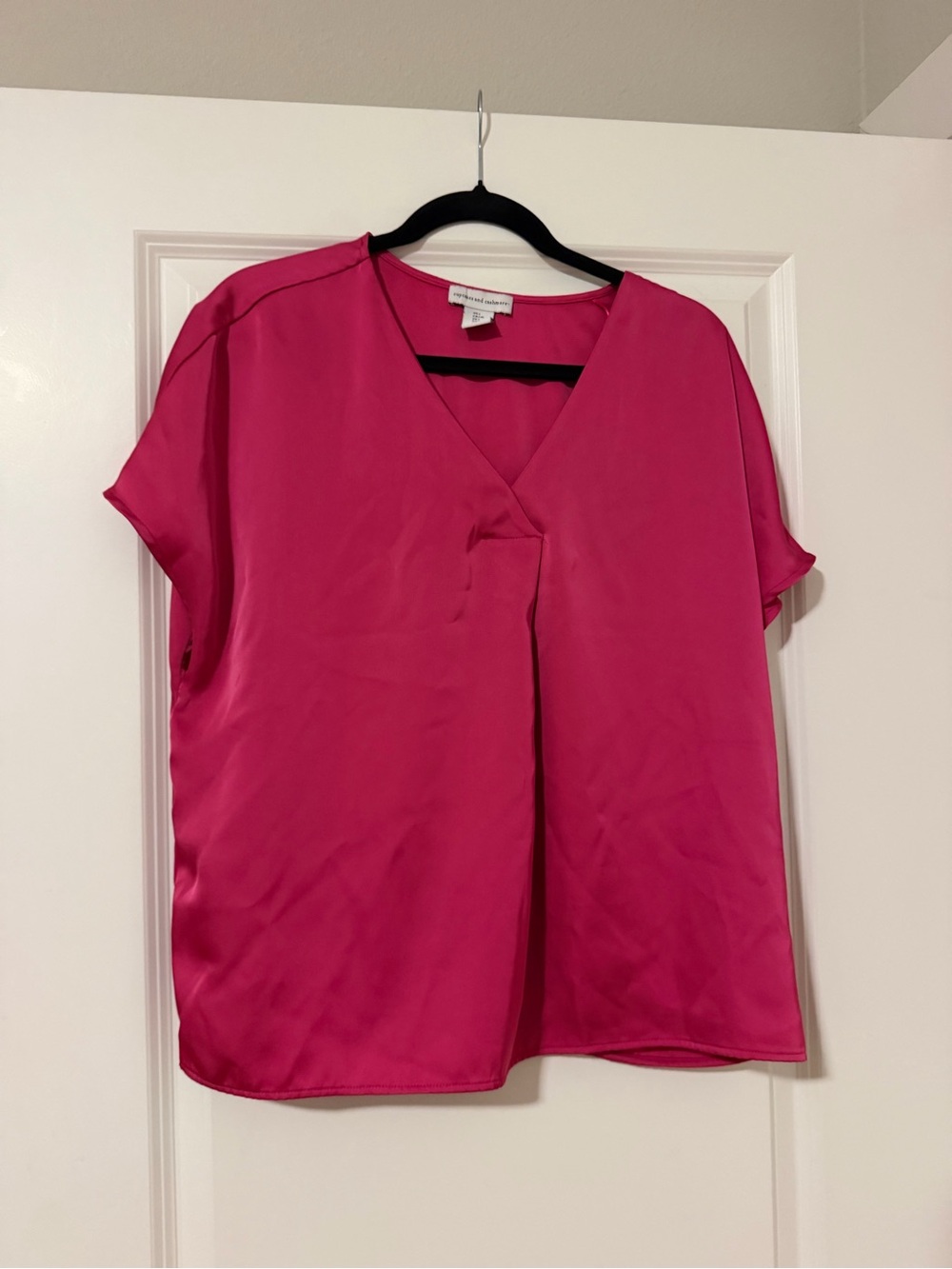 Fuchsia V-Neck Short Sleeve Blouse